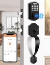 Fingerprint Door Lock Set, Keyless Entry Door Knob, Front Door Handle Sets, Electronic Keypad Deadbolt with Lever Handle & 2 Keys, Auto Lock, Code Door Lock, Easy Installation, Matte Black