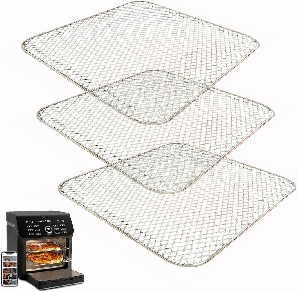 ALJ 3PCS Air Fryer Oven Mesh Rack for COSORI 10QT Air Fryer Toaster Oven, Premium Dehydrator Rack Shelf Grid Grill Pan Crisper Cooking Plate Tray Insert Grate for COSORI Air Fryer, Dishwasher Safe