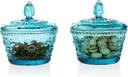 G Candy Jars With lids Set of 2, Blue Small Embossed Glass Candy Dish Bowl Jewelry Box Food Decorative Cute Jar Multi-purpose Decorative Jar Seasoning Glass Candy Jar