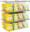 Utopia Home - Tea Bag Organizer With Lids, Clear Pantry Storage Box - (3 Pack) Stackable Partition Organizers or Holder With Lids For Drawers, Countertops, Fridge, Kitchen, Snack & Spice Organization