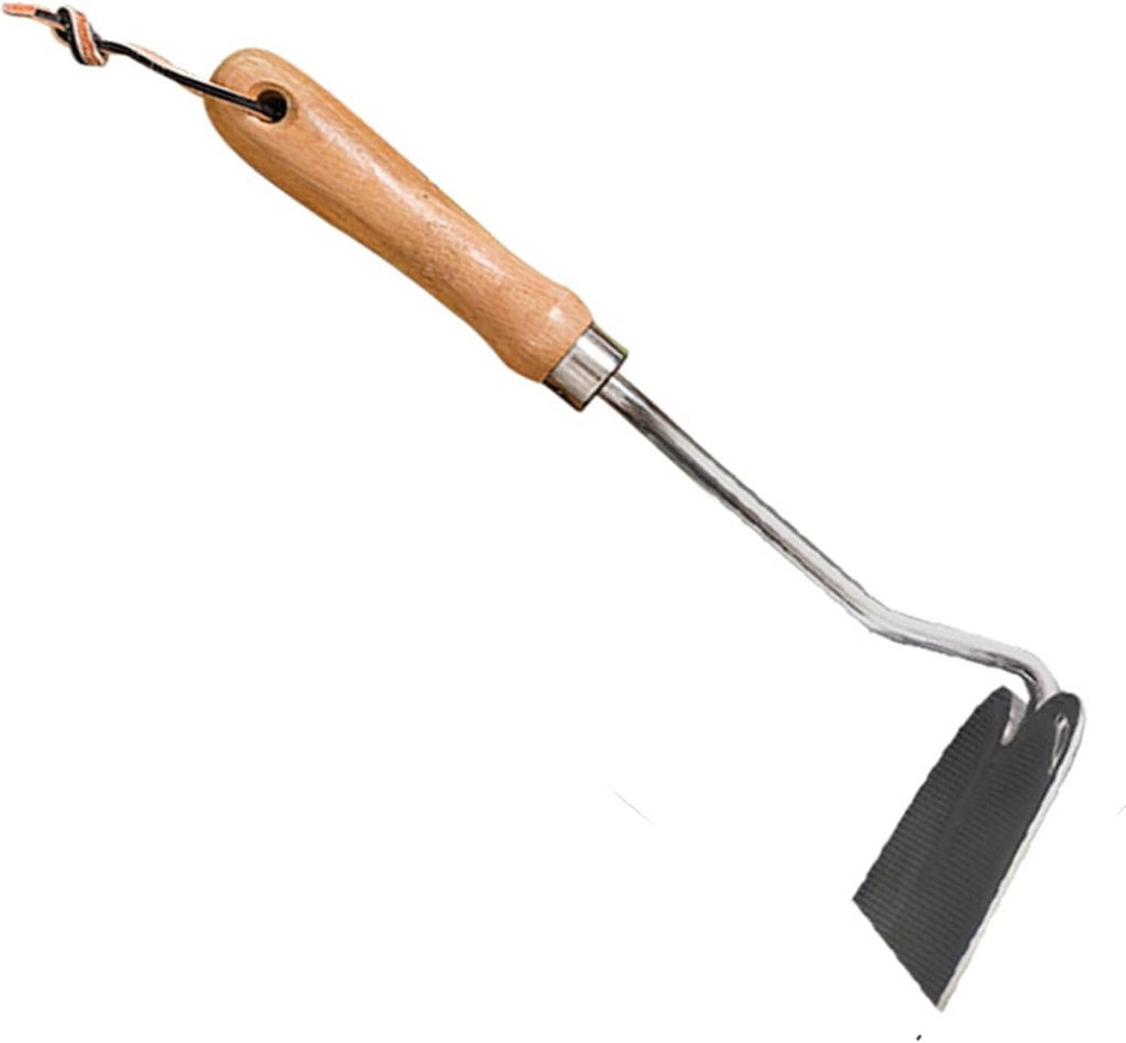 Premium Stainless Steel Gardening Tool Beech Wood Handle Leather Strap for Hanging Double Reinforcement Ergonomic Design Garden Ideal Tools Set (Hoe)