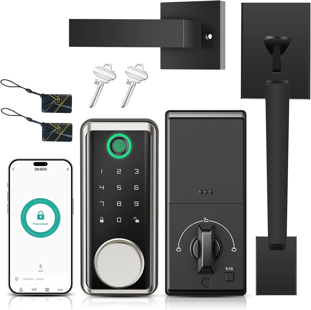 Keyless Entry Door Lock Deadbolt with Handle Set, Smart Locks for Front Door, Digital Door Lock with Keypad Set, Door Code Lock with Touchscreen, Compatible with Alexa, Satin Nickel