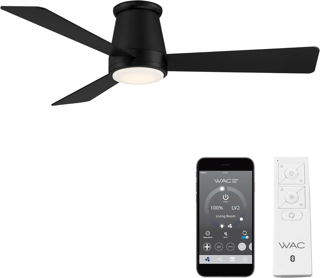 WAC Lighting Hug 3 Blades Aluminum Smart Flush Mount Ceiling Fan in Matte Black
