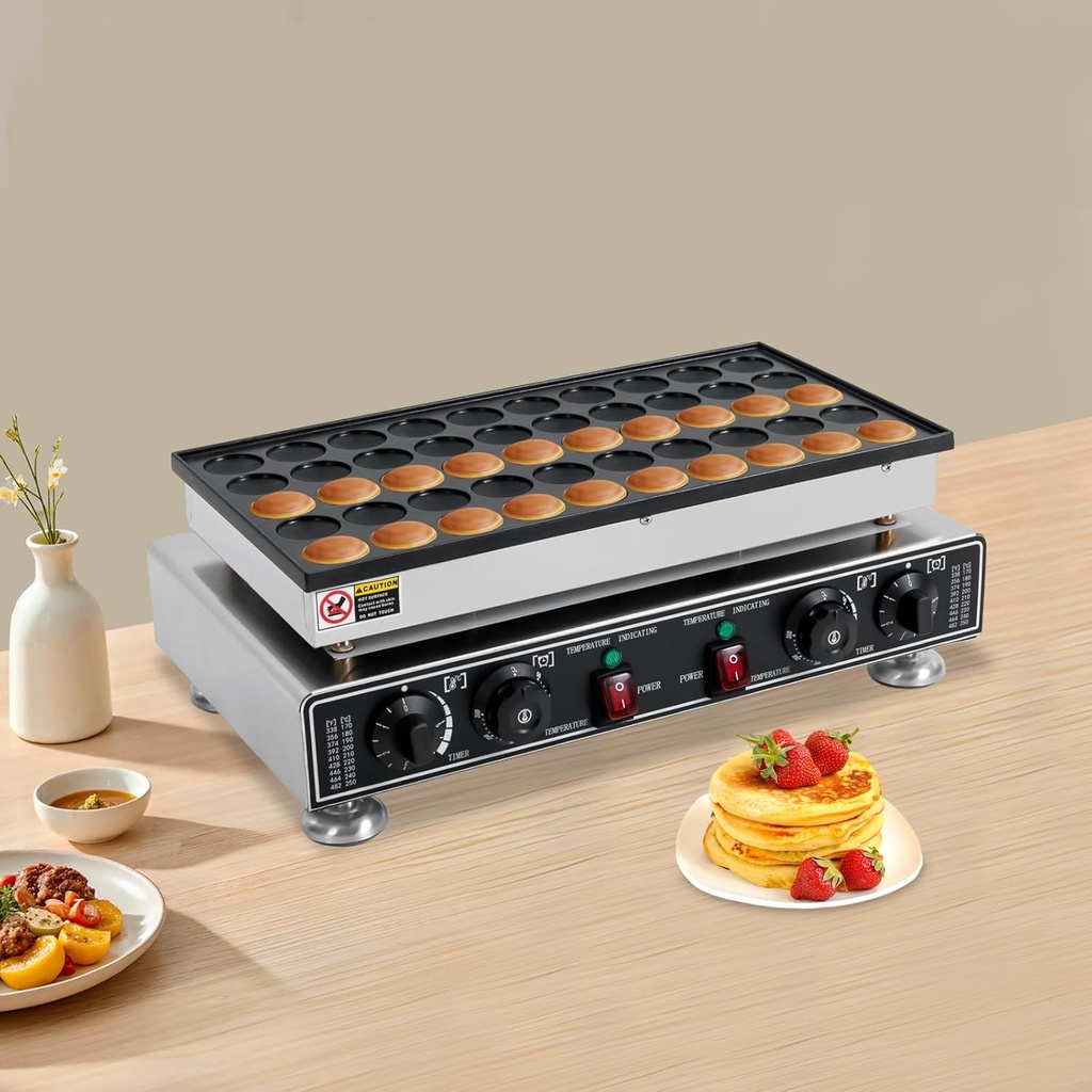 Mini Pancake Maker, 1800W Electric Dutch Pancake Baker, 50pcs Non-Stick Stainless Steel Dutch Poffertjes Grill with Adjustable Temperature & Timer, Commercial Waffle Maker Machine for Bakeries