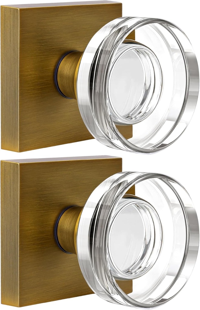 2 Pack Antique Brass Door Knobs Crystal Door Knob Dummy Door Knobs Interior Glass Dummy Door Handle for Hall and Closet