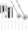 20pcs Powder Sugar Shaker Flour Duster Set Stainless Steel Powder Shaker Dust Flour Sifter with Spring-operated handle Bonus 16pcs Printing Molds Stencils for Coffee Cappuccino Latte