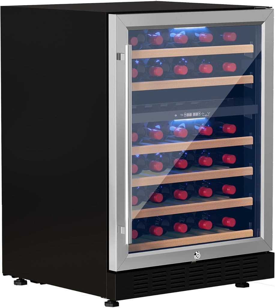 YITAHOME 24 Inch Wine Cooler Refrigerator, 46 Bottle Dual Zone Wine Refrigerator with Double-Layer Tempered Glass Door, Stainless Steel Wine Fridge, Built-In or Self-standing, Black