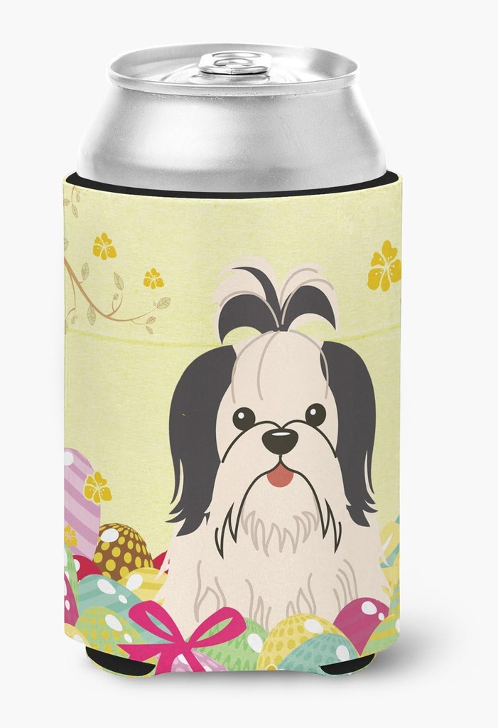 Caroline's Treasures BB6088CC Easter Eggs Shih Tzu Black White Can or Bottle Hugger Cooler Washable Drink Sleeve Collapsible Beverage Insulated Holder, Can Hugger, Multicolor