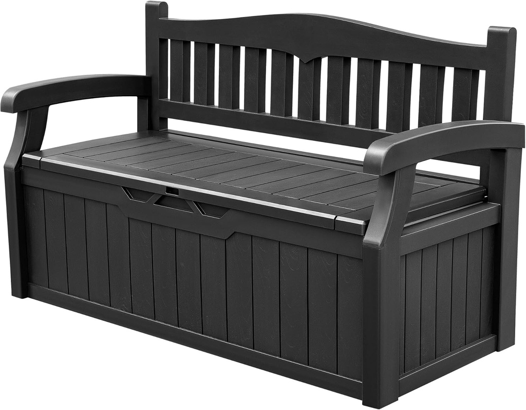 Devoko 80 Gallon Storage Bench Deck Box Lockable for Patio Furniture, Garden Decor and Outdoor Seating for Cushions, Garden Tools and Pool Supplies (Black)