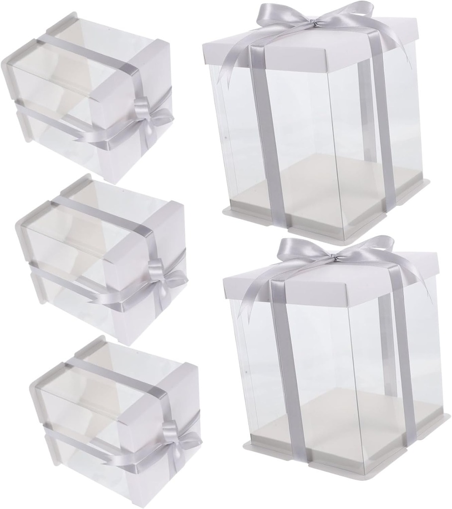 5pcs Clear Cake Carrier Transparent Birthday Cake Box for Parties Sturdy Food-safe Material for Weddings and Celebrations