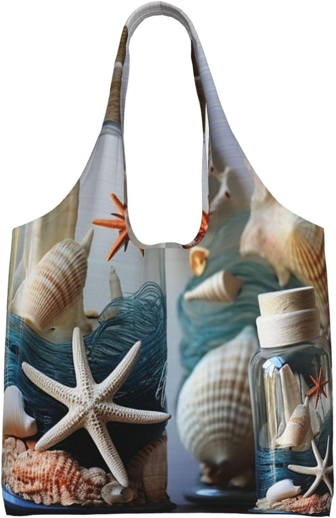 Bottle Seashell Starfish Lighthouse Canvas Tote Bag Reusable Grocery Bags Shopping Bags Large Canvas Bags with Handles