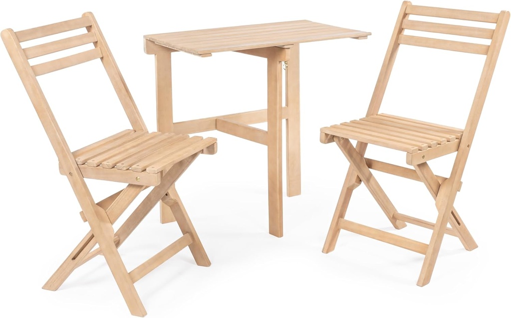 JONATHAN Y DNG2003A-3SET Nerja Modern Traditional 3-Piece Acacia Wood Outdoor Folding Bistro Set Modern, Traditional, Mid-Century, Coastal, Transitional, Classic, Bohemian, Light Teak