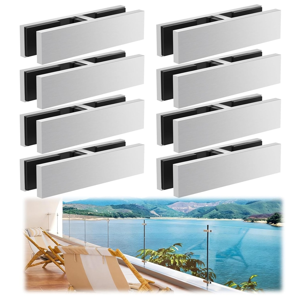 8 Pack T316 Marine Grade Railing Glass to Glass Clamp, 180 Degree Double Side Bracket for Balustrade, Stainless Steel Brushed Finish Railing Clip Holder for Pool Fence, Balustrade, Balcony Deck