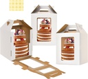 XININSUN 3Pack Tall Cake Boxes for Tier Cakes with 4 windows 10x10x12Inch cake transport container,Bakery Take Out Transport Containers Tall Cake Carrier with Handle for Wedding, Birthday, Party