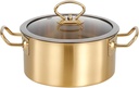 Stainless Steel Ramen Pot Nonstick Stockpot Soup Cooking Pot with Glass Lid Small Saucepan Noodle Pot with Double Handle Cooking Kitchen Essential for Home Camping Cooking,Gold,18cm/7.1inch