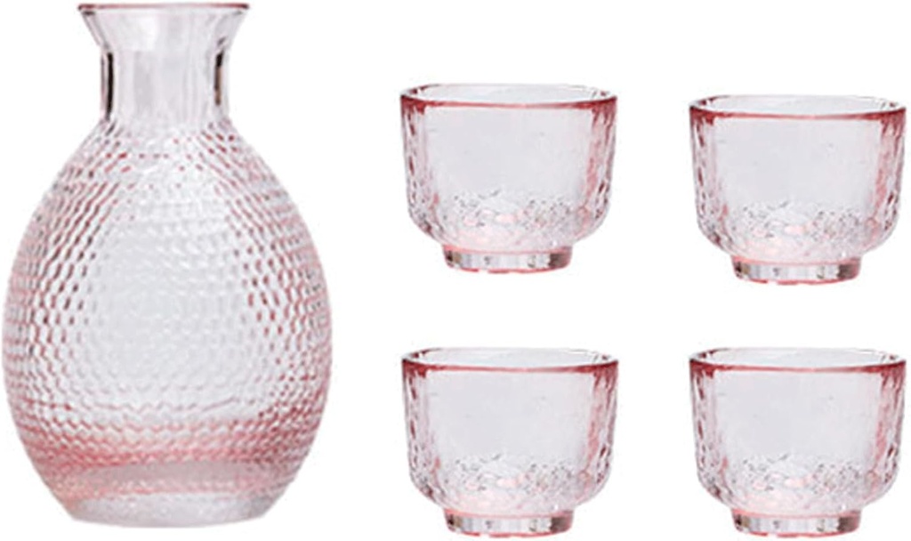 Pink Glass Sake Set Include 1 Sake Bottle and 4 Sake Cups Sake Set Glasses Sake Drinkware Sake Tea Sake Cups
