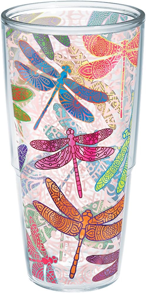 Tervis Made in USA Double Walled Dragonfly Mandala Insulated Tumbler Cup Keeps Drinks Cold & Hot, 24oz Unlidded, Classic