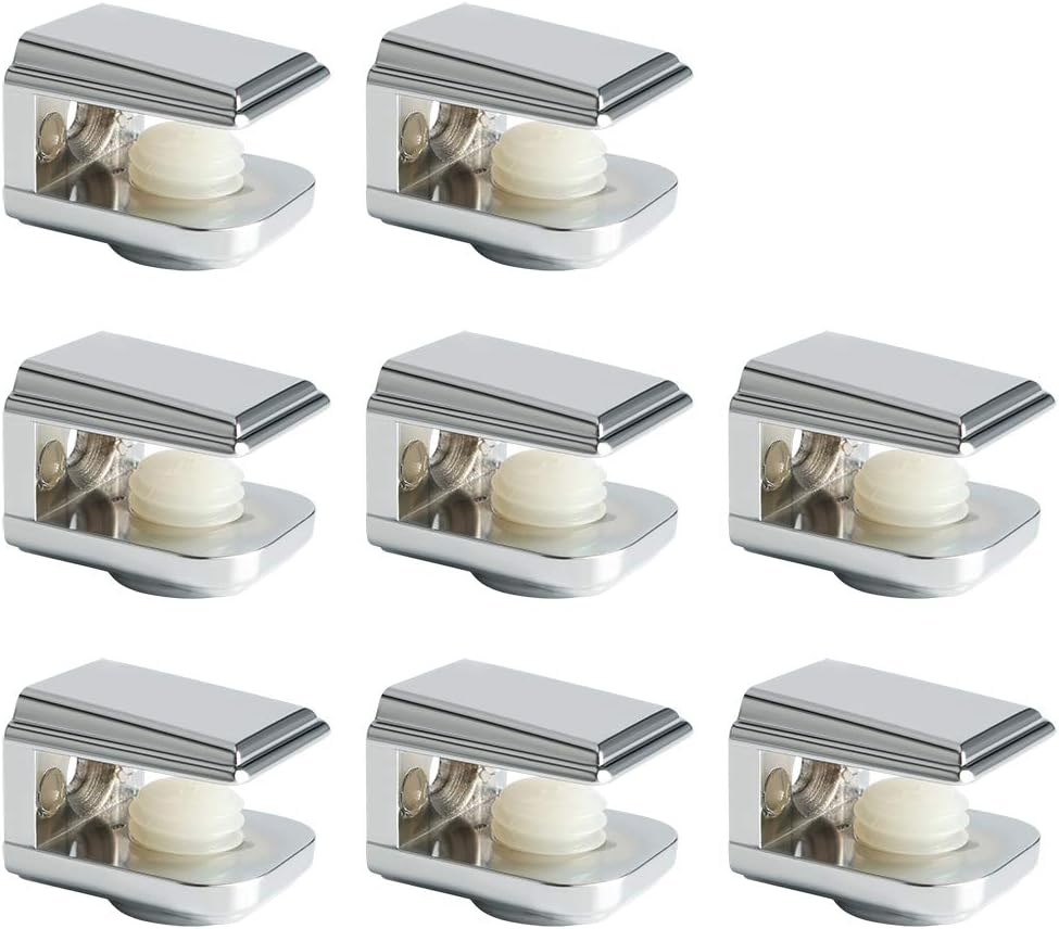 Alise 8Pcs Glass Shelf Brackets,Adjustable Clamp Brackets for Shelves,Wall Mount Clamps for 5-8mm Glass Shelves,Bathroom Clip Holder Support Hardware