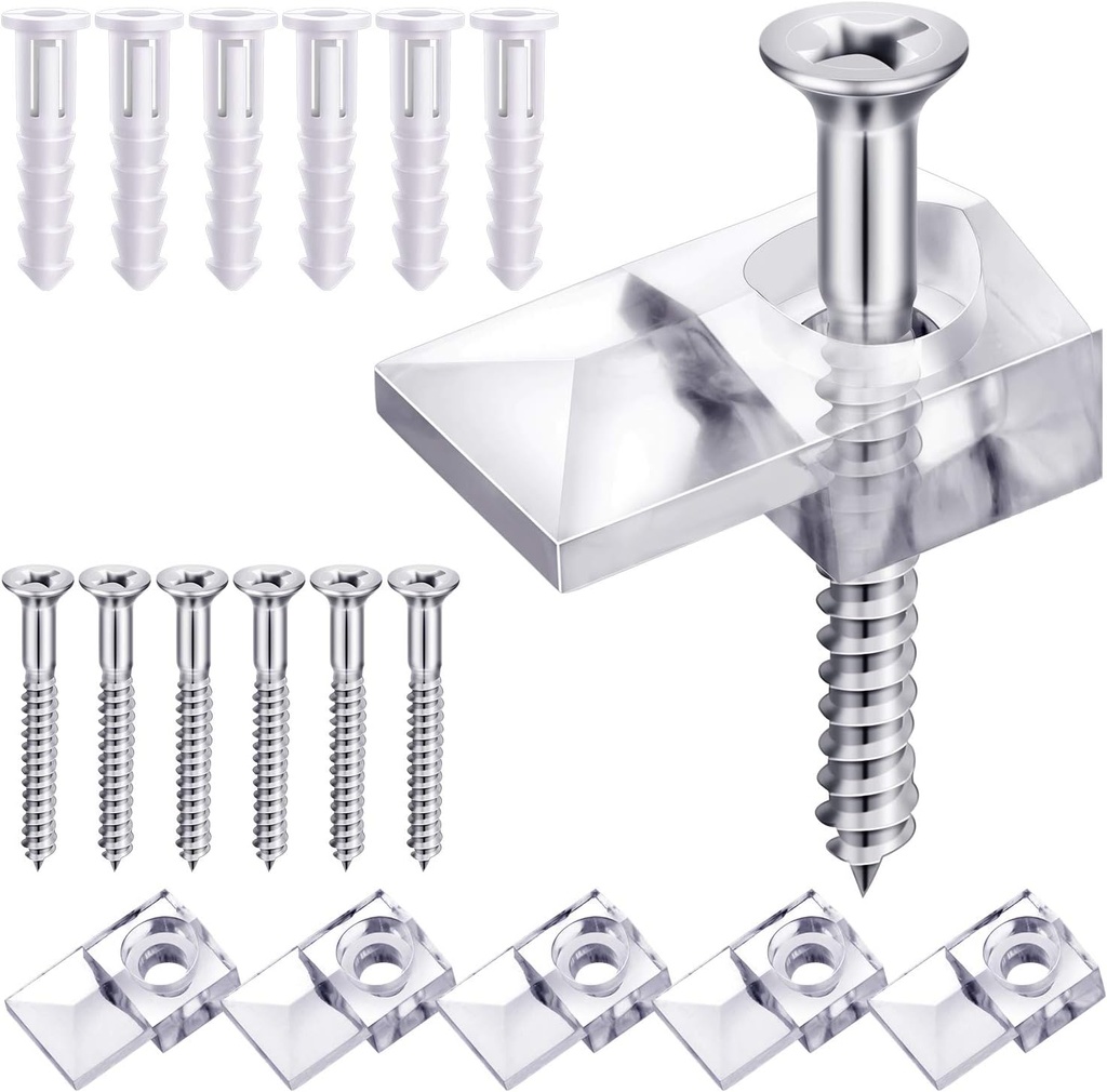 Blulu 20 Pack Mirror Holder Clips for 6 mm in (6/25) Glass Mirror Hanging Kit for Wall Mounting Hanging Retainer Fasteners with Screw and Anchors for Fixing Cabinet Door(Classic Style)
