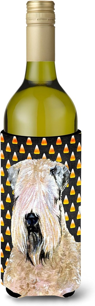 Caroline's Treasures SS4281LITERK Wheaten Terrier Soft Coated Candy Corn Halloween Portrait Wine Bottle Hugger Bottle Cooler Sleeve Hugger Machine Washable Collapsible Insulator Beverage Insulated Hol