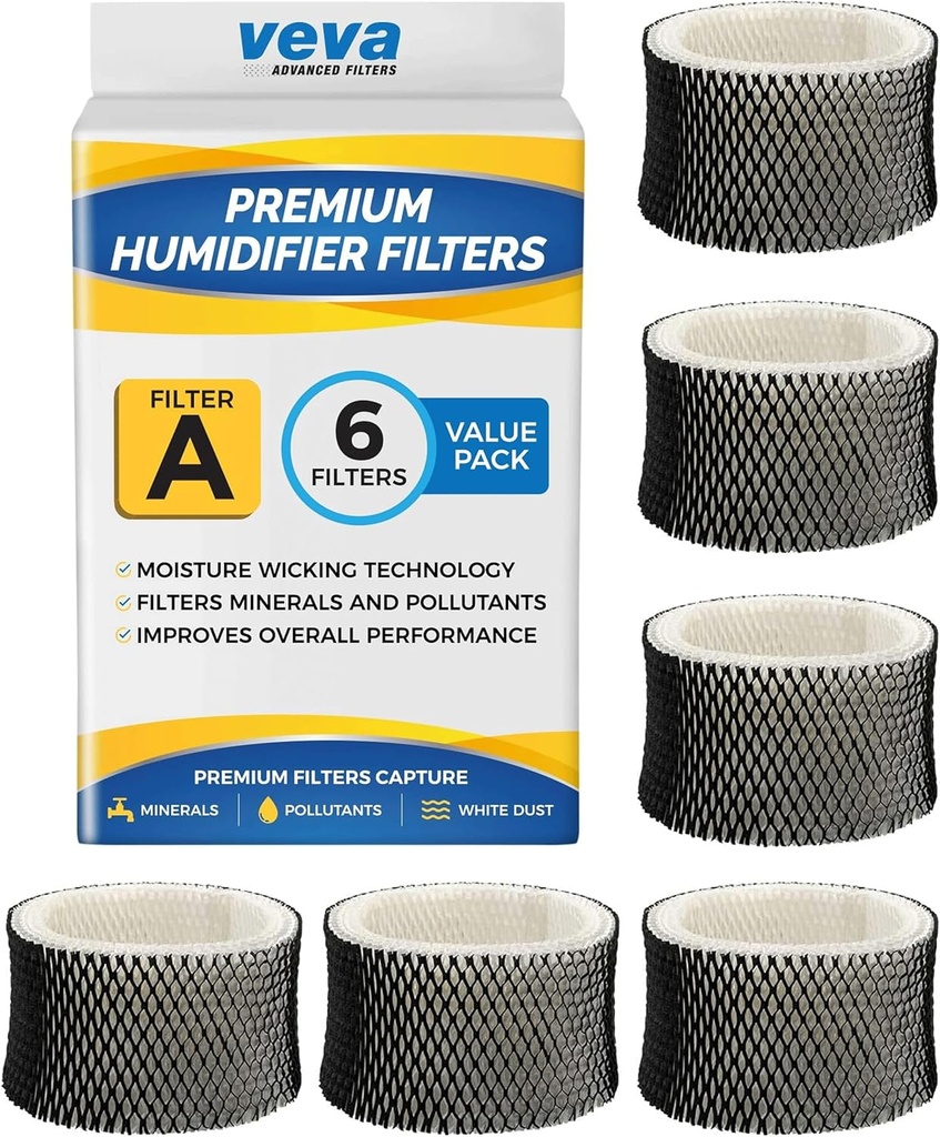 VEVA 6 Pack Premium Humidifier Filters Replacement for Holmes Filter A, HWF62, HWF62S, and Other Sunbeam Cool Mist Humidifiers