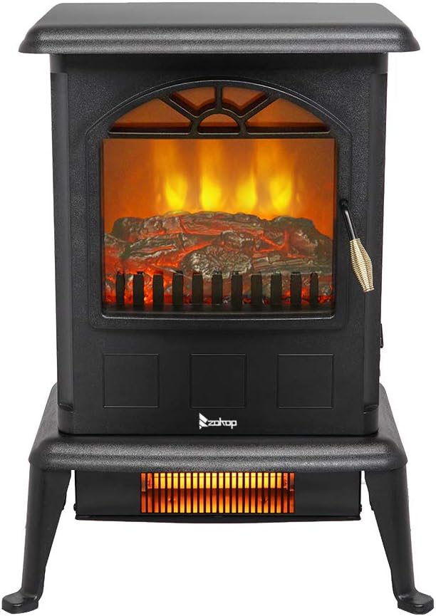 Winado Realistic Flame Electric Fireplace, 22'' Freestanding Infrared Stove Heater with 2 Heating Modes, Knob Control, Overheating Protection, for Home & Office, 1000W/1500W, Black