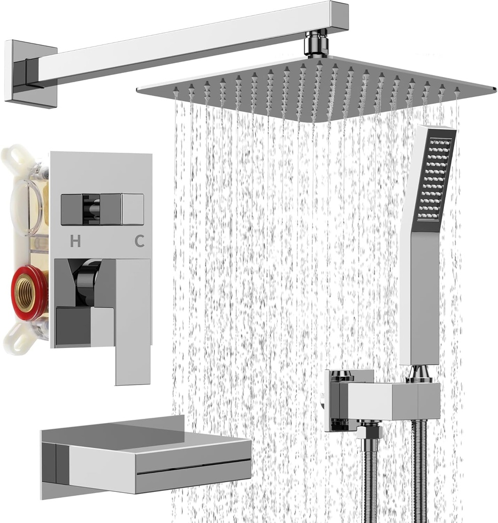 TRE Home Shower Faucet Set Rain Shower Head with Handheld Spray, Shower Valve Kit Shower Faucet, Shower System Shower Set, Bathroom Shower Faucet Set Shower Fixtures (Chrome)