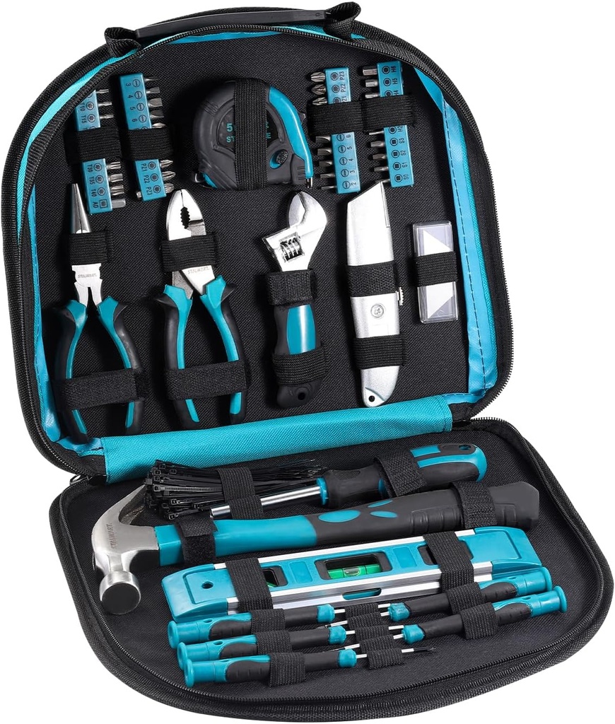 Multi-Purpose Tool Kit with Compact Round Pouch, 164-Piece, Clear Blue 12 x 11.4 x 2 inches
