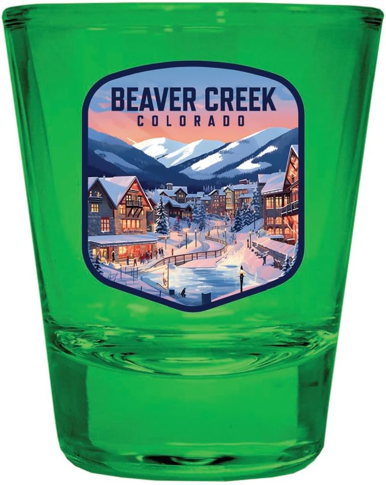 R and R Imports Beaver Creek Colorado Design C Souvenir Full Color 2oz Shot Glass Green Single