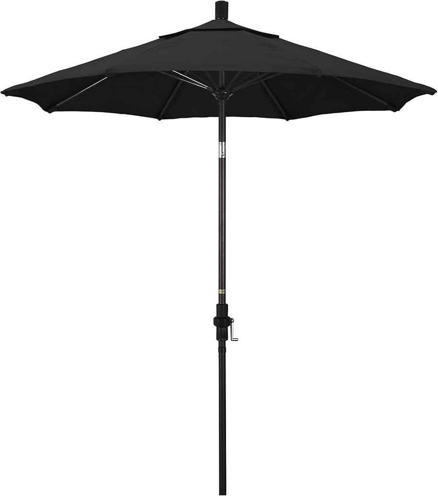 California Umbrella 7.5' Round Aluminum Pole Fiberglass Rib Market Umbrella, Crank Lift, Collar Tilt, Black