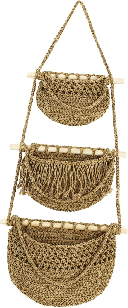 1Set Hanging Produce Basket Woven Net Storage Organizer for Fruits and Vegetables Easy Access Wall Hanging Kitchen Baskets Space Saving Vertical Storage