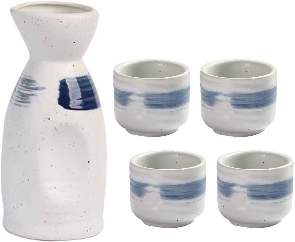 Sake Cup Set,Japanese Sake Cup,5 Pcs Traditional Japanese Pottery,1 and 4 Sake Cups,Ceramic Serving Set,Sake Wine Bottle Kit-A-400ml/14oz