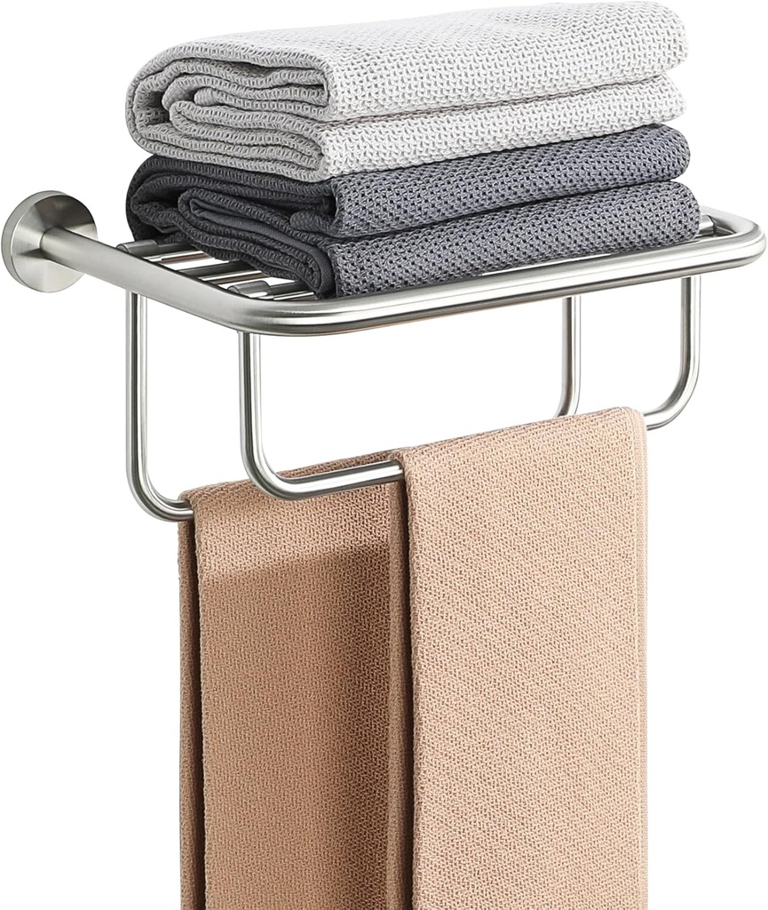 Alise Towel Rack for Bathroom,16 Inch Brushed Towel Holder for Lavatory,Towel Hanger with Double Towel Bars for Bath Wall,Wall Mount SUS304 Stainless Steel Towel Drying Storage Shelf,GYSJ9240-LS