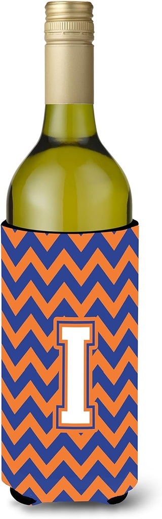 Caroline's Treasures CJ1060-ILITERK Letter I Chevron Blue and Orange #3 Wine Bottle Hugger Bottle Cooler Sleeve Hugger Machine Washable Collapsible Insulator Beverage Insulated Holder