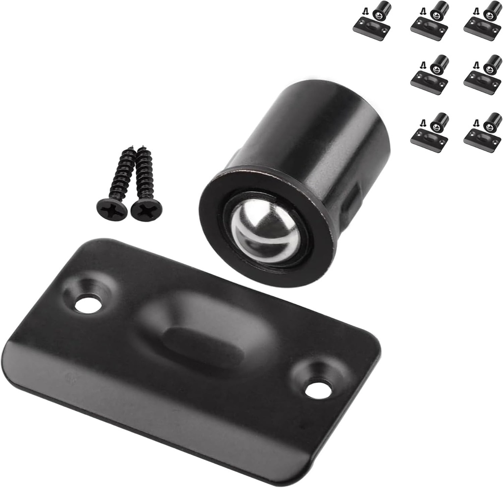 HOMOTEK 8 Pack Drive in Ball Catch with Strike Plate for Closet Doors, Black, 13/16 Inch x 1-1/8 Inchs,Die-cast, Adjustable Tension Ball