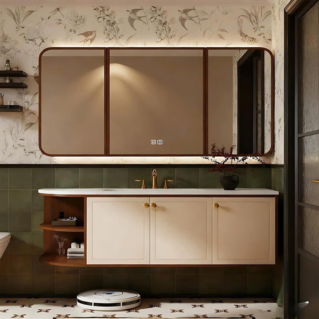 80 inch Bathroom Vanity with Sink - Floating Vanity Cabinet with Anti-Fog Mirror, Seamless Sink, Water-Resistant Lacquer Finish, Fully Assembled