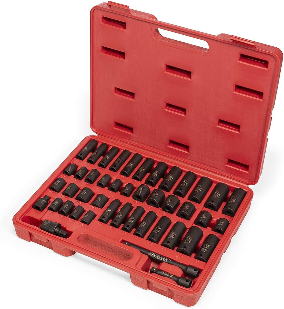 Stark Impact Socket Set 44PC 6-Point SAE & Metric Deep Shallow Standard 3/8" Drive Extension Bar + Carrying Case