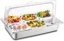 Countertop Ice Food Serving Display Container, Spice Display Salad Dressing Cooler, Stainless Steel Food Serving Tray Buffet Condiment Dispenser with Clear Roll Top Cover