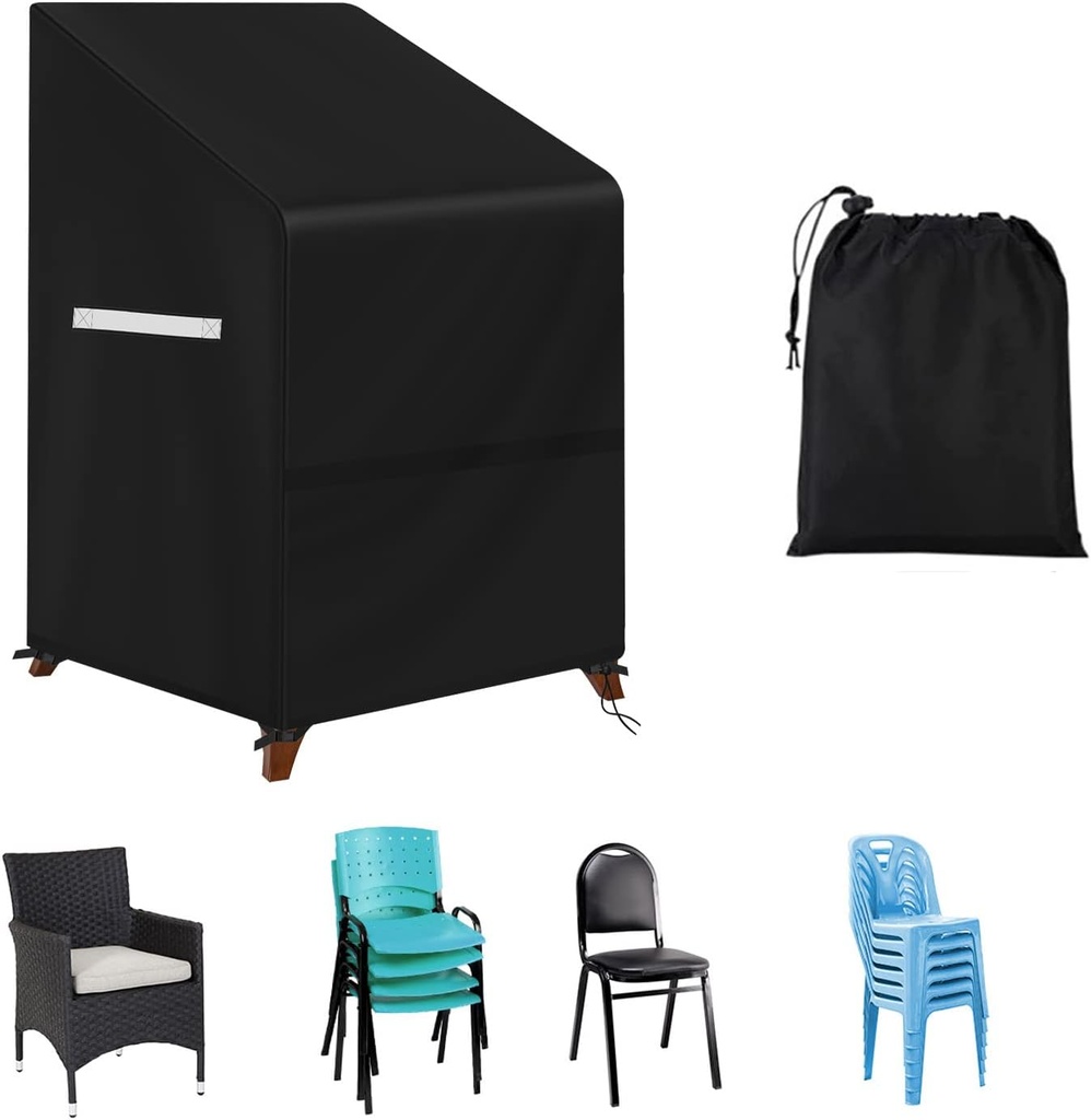 Stackable Patio Chair Cover Waterproof Outdoor Chair Cover, Heavy Duty Outdoor Lawn Patio Furniture Covers, Lounge Chair Covers Stack Chairs Fits for 4-6 Stacking Dining Chairs - 33"Lx27"Dx48"H, Black