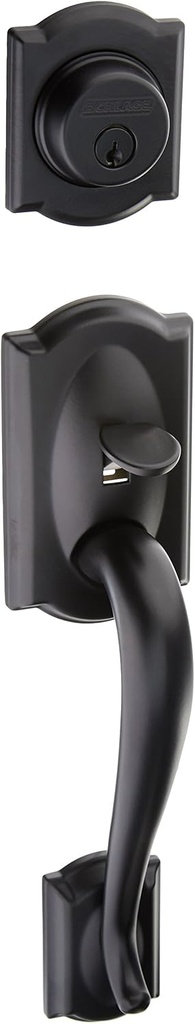 Schlage F62-CAM-GEO Camelot Double Cylinder Handleset with Georgian Interior Kno, Matte Black