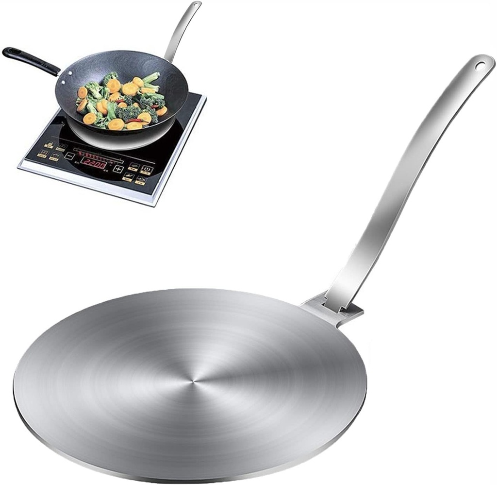 Stainless Steel Induction Adapter Plate, Heat Diffuser for Glass Cooktop, Gas Stove and Electric Stove, Defrosting Tray Fast Thawing Plate, Detachable Handle (9.4in/24cm)