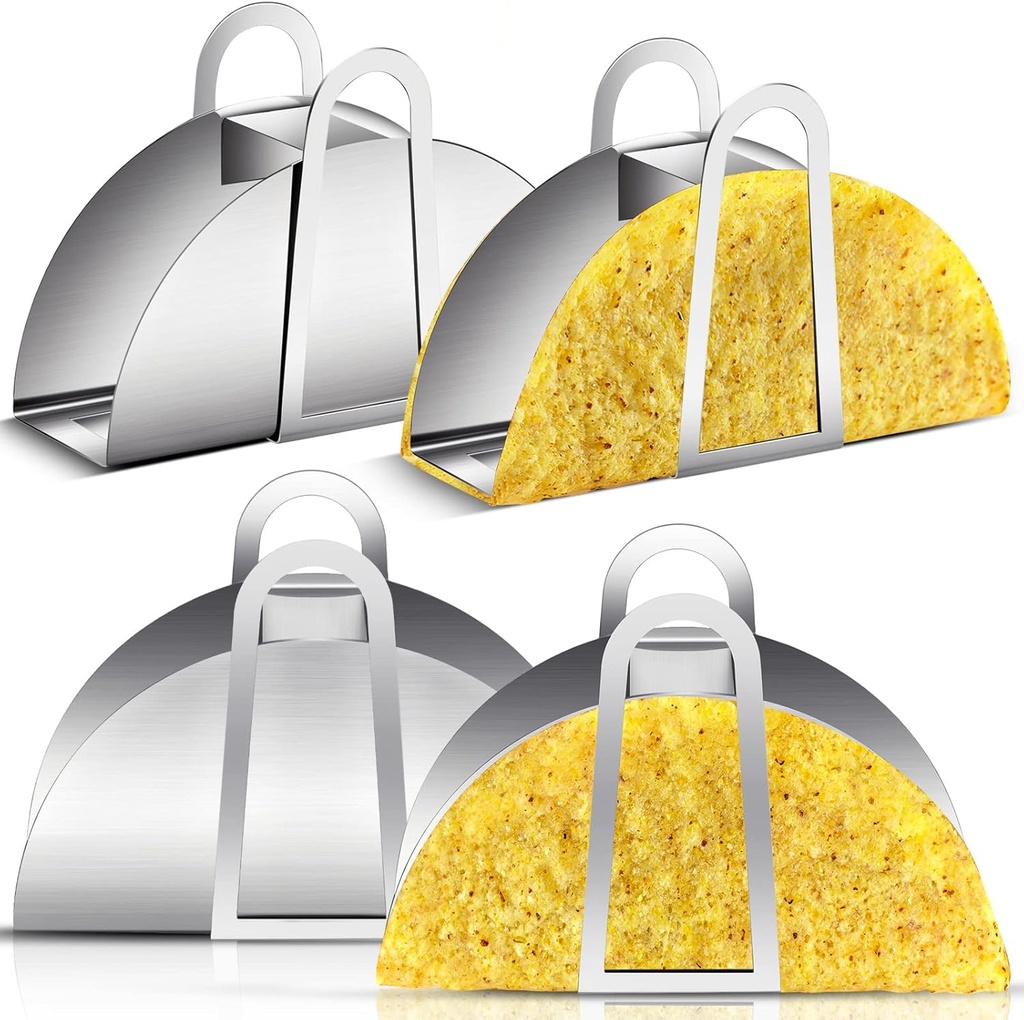 4 Pack Stainless Steel Taco Shell Mold Taco Shell Holder Stands Corn Tortilla Shaper for Frying Crispy Maker for Baking Fryer Air Frying Make Crispy Flat Kitchen Cooking Tools