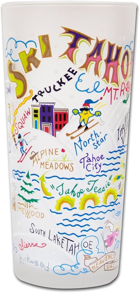 Catstudio Drinking Glass, Ski Tahoe Frosted Glass Cup for Kitchen, Drinking Glasses, 15oz Dishwasher Safe Tumbler for Skiing Lovers