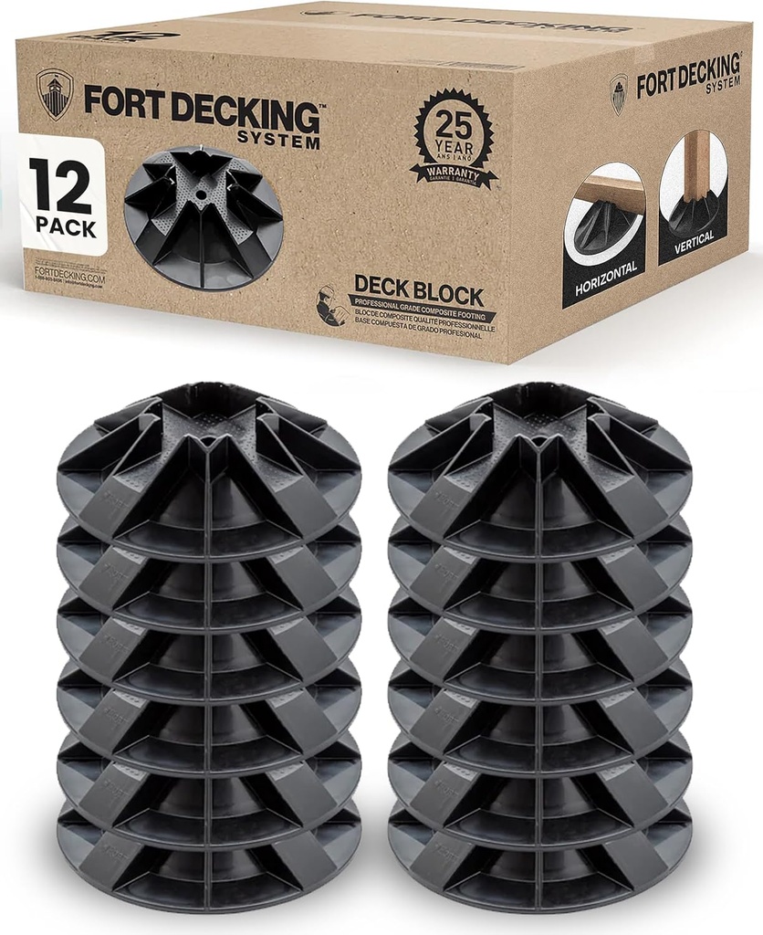 Fort Decking 12-Inch Deck Blocks for Posts, Fits 4x4, 2x4, 2x6 2x8 and 2x10 Joists and Beams, Pack of 12, Black
