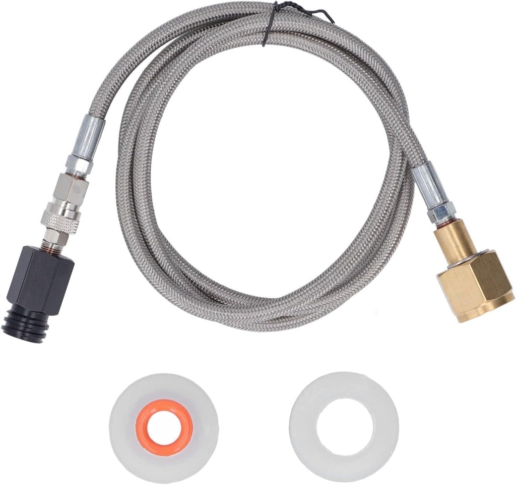 Soda Refill Adapter for CO2 Cylinder, 60in Hose CGA320 Connector, Stainless Steel and Brass Material, Easy Refilling for Soda Machines (Stainless Steel Hose)