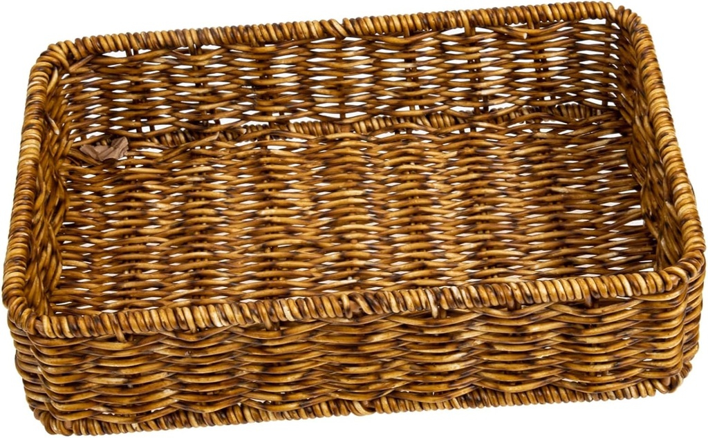 Plastic Woven Storage Basket Kitchen Utensil Organizer with Non-skid Base for Cutlery Fruit Snacks Storage in Dining Table Balcony Dark Brown