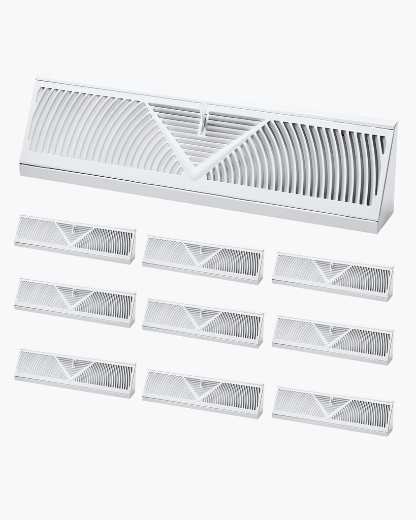 VEVOR 18-Inch Floor Registers, 10-Pack Baseboard Registers, HVAC Heavy-Duty Walkable Iron Floor Vents, Rustproof Anti-Peeling Air Vents Deflector Adjustable with Metal Damper for Home & Office, White