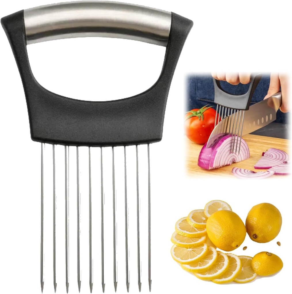 Stainless Steel Onion Slice Holder, New Onion Holder for Slicing, Lemon Slicer Vegetable Cutter, Chopper Slicing Assistant Tool for Potato, Tomato, Meat, Onion Home Kitchen Tools