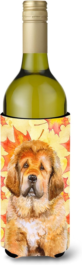 Caroline's Treasures BB9982LITERK Tibetan Mastiff Fall Wine Bottle Hugger, Yellow Bottle Cooler Sleeve Hugger Machine Washable Collapsible Insulator Beverage Insulated Holder