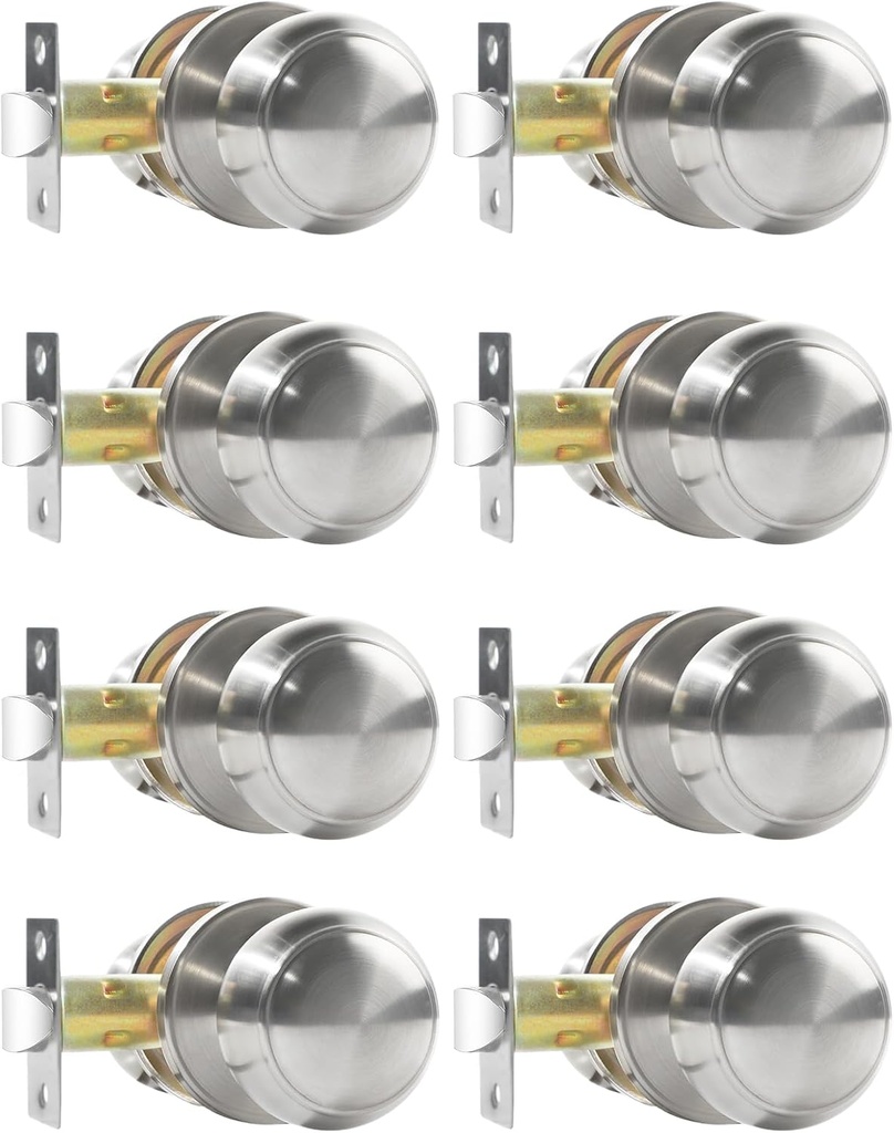 Passage Door Knobs, 8 Pack Satin Nickel Door Knobs, for Hallway & Closet Non-Locking Interior Round Door Handles Keyless Reversible for Left Right Handed Doors
